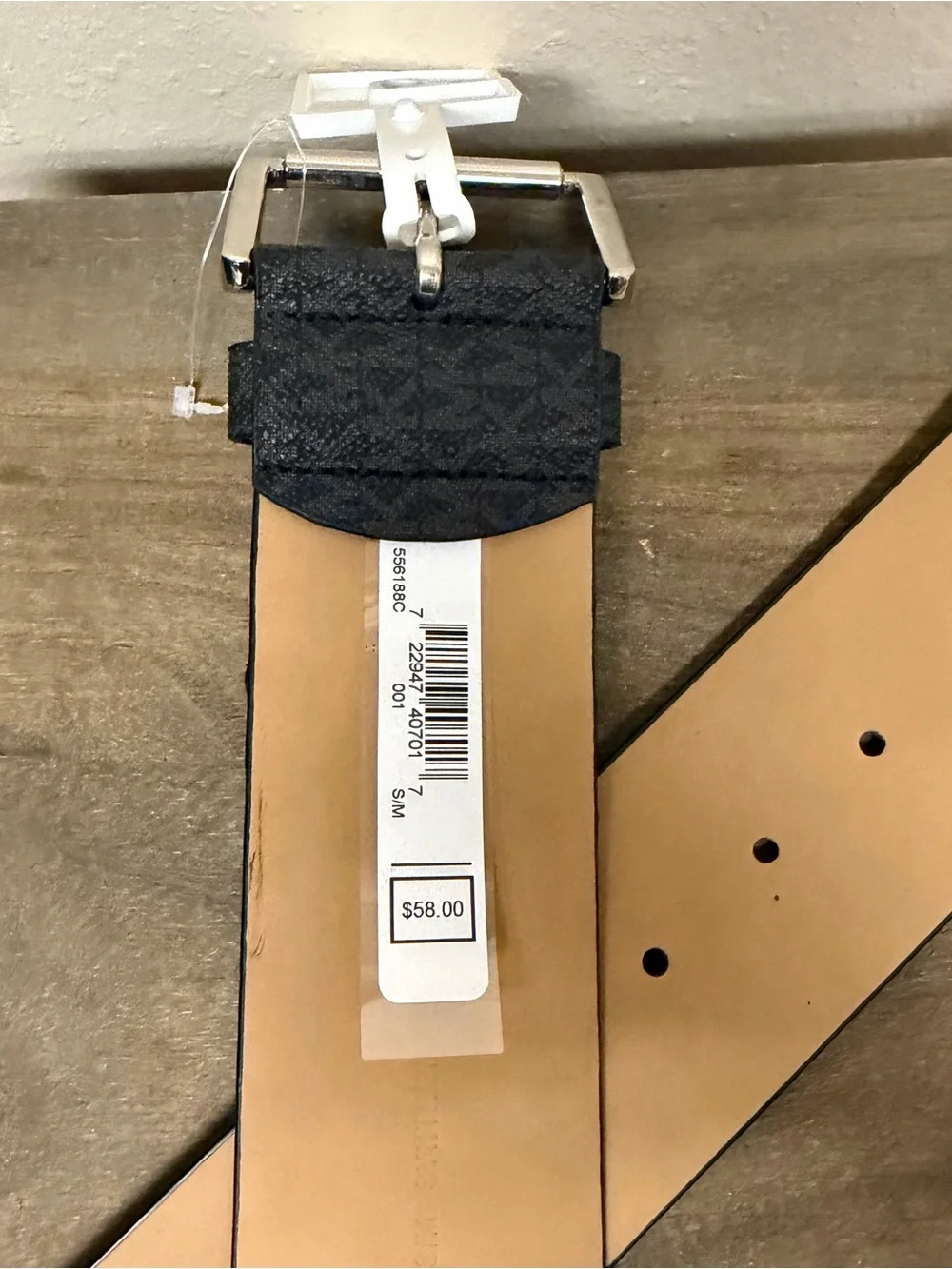 Michael Kors Women’s Black Textured Logo Plaque Belt
